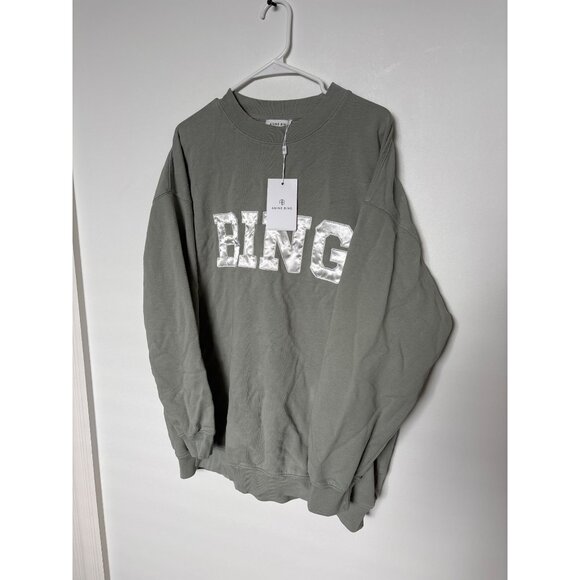 Anine Bing Tops - Anine Bing Womens Green Crewneck Sweatshirt With Satin "BING" Logo, new with tag